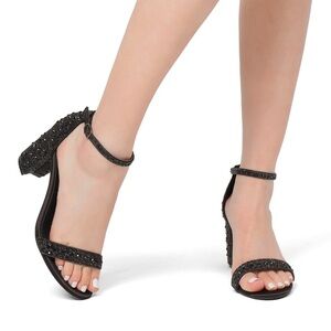 Dream Pairs Black Size 8.5 Rhinestone 3-Inch Chunky Heel Sparkle Sandals EUC